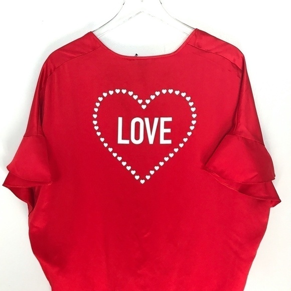 Victoria's Secret Red Satin LOVE Kimono Ruffles OS - Picture 5 of 8